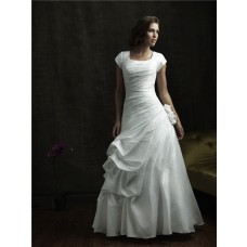 A line square cap sleeve taffeta modest wedding dress