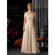 A line strapless long champagne chiffon lace mother of the bride dress with wrap