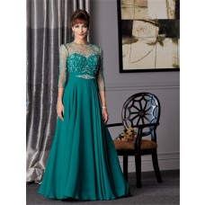 A line sweetheart long jade chiffon Mother of the bride dress with sleeves