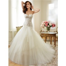 Asymmetrical Ball Gown Sweetheart Tulle Lace Beaded Corset Wedding Dress Detachable Straps
