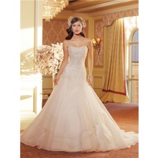 Ball Gown Scooped Strapless Corset Back Layered Organza Lace Wedding Dress With Sparkle