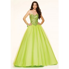 Ball Gown Strapless Corset Back Lime Green Tulle Beaded Prom Dress