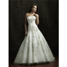 Ball Gown Strapless Satin Tulle Wedding Dress With Sparkle Embroidery Beading