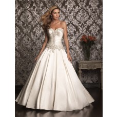 Ball Gown Strapless Sweetheart Satin Ruched Wedding Dress With Beading Pearls 