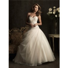 Ball Gown Sweetheart Champagne Color Tulle Wedding Dress With Sparkle Beading
