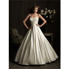 Ball Gown Sweetheart Ivory Satin Embroidery Beading Wedding Dress With Belt