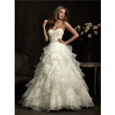 Ball Gown Sweetheart Layer Organza Ruffle Wedding Dress With Beading Crystal 