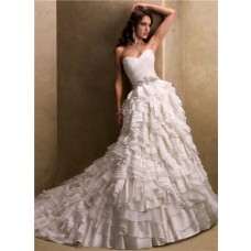 Ball Gown Sweetheart Layered Ivory Organza Wedding Dress With Sparkle Beading 