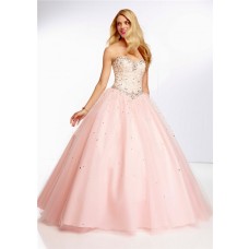 Ball Gown Sweetheart Light Pink Tulle Lace Beaded Prom Dress Corset Back