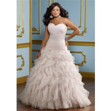 Ball Gown Sweetheart Neckline Organza Ruffle Beaded Belt Plus Size Wedding Dress 