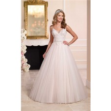 Ball Gown Sweetheart Open Back Tulle Lace Crystal Beaded Wedding Dress With Straps