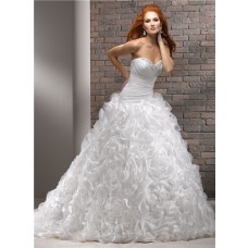 Ball Gown Sweetheart Organza Beaded Ruffle Floral Wedding Dress With Crystal