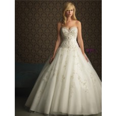 Ball Gown Sweetheart Puffy Tulle Wedding Dress With Embroidery Pearls Beading 