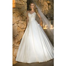 Ball Gown Sweetheart Spaghetti Strap Tafftea Flower Wedding Dress With Pearls Buttons