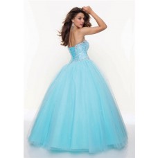 Ball Gown sweetheart floor length blue tulle prom dress with sequins