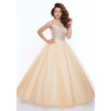 Ball Gown sweetheart floor length champagne beaded tulle prom dress