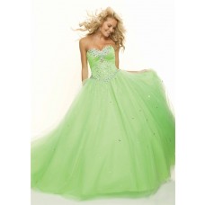 Ball Gown sweetheart floor length light green beaded prom dress