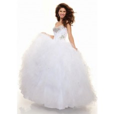 Ball Gown sweetheart floor length white organza prom dress with ruffles