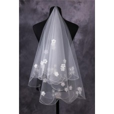 Beautiful Tulle Ruffled Fingertip Length Wedding Bridal Veil With Flowers