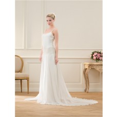 Casual Scoop Neckline Spaghetti Strap Chiffon Lace Wedding Dress With Buttons