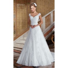 Charming A Line Off The Shoulder Tulle Lace Beaded Wedding Dress