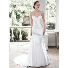 Charming Mermaid Strapless Ruched Satin Corset Wedding Dress With Draping