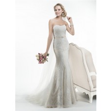 Charming Mermaid Strapless Vintage Lace Wedding Dress With Sash