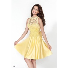 Charming Sweetheart Short Yellow Satin Party Prom Dress With Lace Jacket