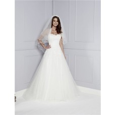 Classic A Line Princess Strapless Sweetheart Tulle Lace Appliques Formal Wedding Dress 