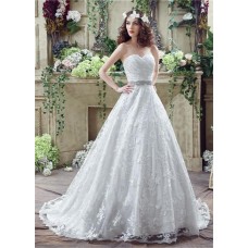 Classic Ball Gown Strapless Corset Back Lace Wedding Dress With Crystals Sash