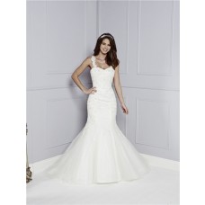 Classic Fit And Flare Mermaid Criss-Cross Straps Tulle Lace Beaded Wedding Dress