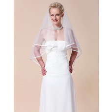 Classic Simple White Tulle Wedding Bridal Veil With Ribbon Edge