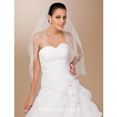 Classic Two Layer Tulle Beaded Wedding Bridal Veil  