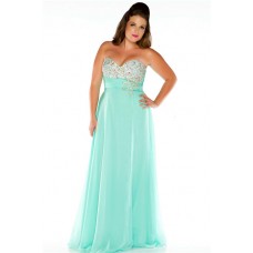 Cool A Line Strapless Long Mint Green Chiffon Beaded Plus Size Party Prom Dress 