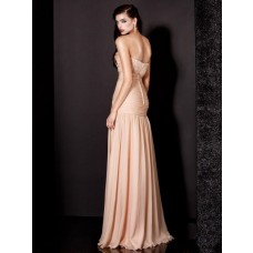 Couture Mermaid Sweetheart Long Peach Chiffon Evening Wear Dress With Slit 