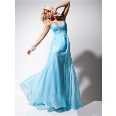 Cute A Line Princess Sweetheart Long Light Blue Chiffon Evening Prom Dress Beading
