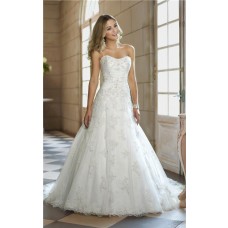 Cute A Line Strapless Tulle Lace Beaded Corset Wedding Dress