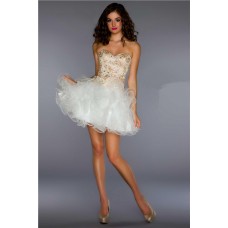 Cute Ball Strapless Short/ Mini Nude Beaded Ivory Tulle Cocktail Prom Dress