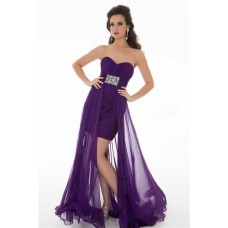 Cute Sheath Strapless Long Purple Chiffon Homecoming Prom Dress With Beading