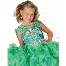 Cute Short Green Organza Ruffle Beaded Tutu Girl Pageant Dress