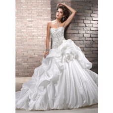 Designer Ball Gown Strapless Embroidery Beaded Taffeta Puffy Wedding Dress