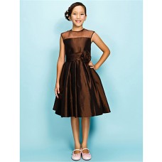 Elegant A line Princess Short Chocolate Brown Taffeta Junior Bridesmaid Dress