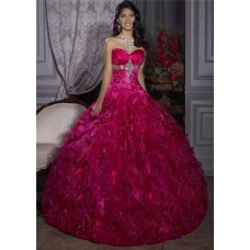 Elegant Ball Gown Red Organza Quinceanera Dress With Beading Ruffles
