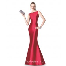 Elegant Mermaid Bateau Neck Red Taffeta Long Evening Prom Dress