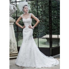 Elegant Mermaid Open Back Lace Beaded Wedding Dress With Detachable Straps