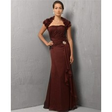Elegant Sheath Strapless Long Burgundy Chiffon Evening Dress With Bolero Jacket