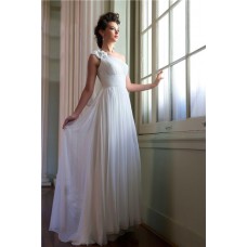 Elegant Simple Sheath One Shoulder Ruched Chiffon Beach Garden Wedding Dress