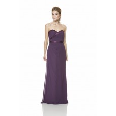 Elegant Strapless Long Purple Chiffon Draped Formal Occasion Bridesmaid Dress