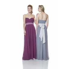Elegant Strapless Sweetheart Long Chiffon Ruched Formal Occasion Bridesmaid Dress With Sash