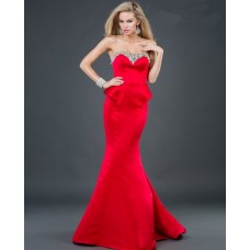 Elegant mermaid sweetheart floor length red beading satin evening dress